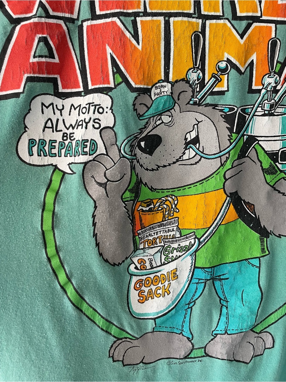 🌱5/$25🌱 Sun Sportswear | Vintage 80s 90s Distressed Weekend Animal Teal Tee - Picture 4 of 8